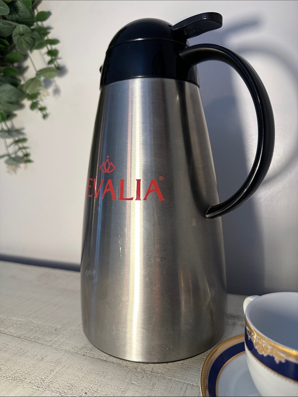 Gevalia thermos, stainless steel with black lid